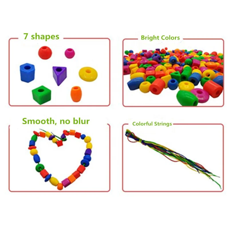 Small Lacing Beads for Kids Plastic Shapes Beads Colorful with Strings