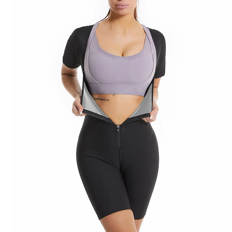 Silver Coating Women Sauna Sweating Bodysuit 3 in 1 Slim Shapewear Waist Trainer Corset Loss Fat Jumpsuit