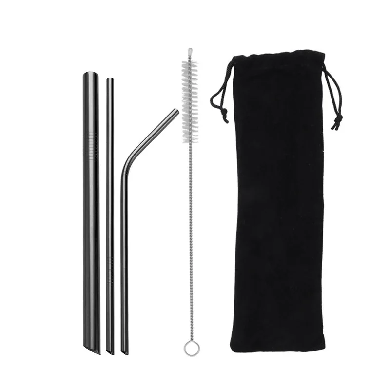 Reusable Straight Stainless Steel Metal Straw with Silicone Tips