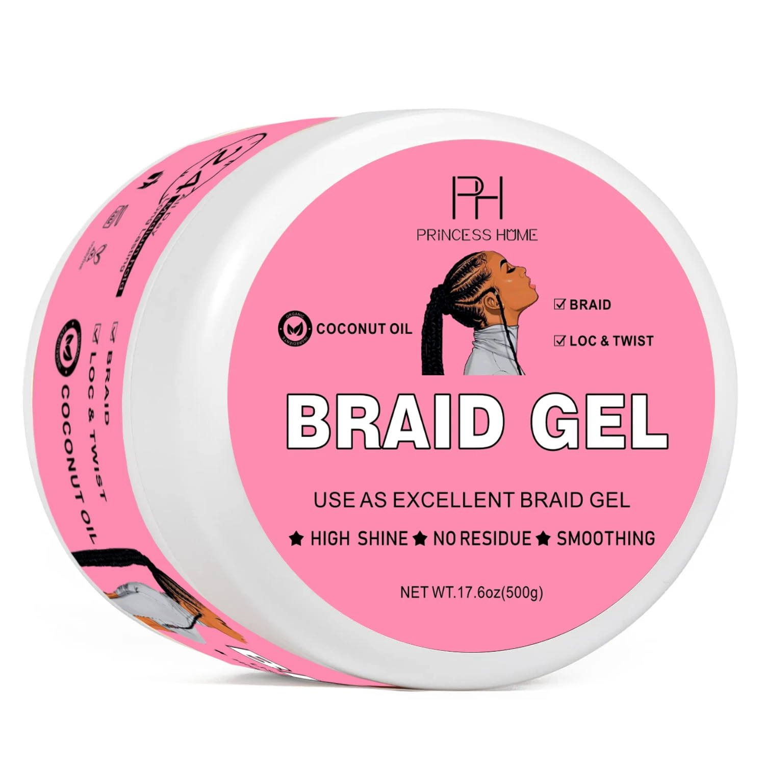 17.6 oz Custom Logo Neat Braid Loc&Twist Non Residue Braiding 4C Hair Gel Extra Hold Egde Control Braid Gel Shine Jam