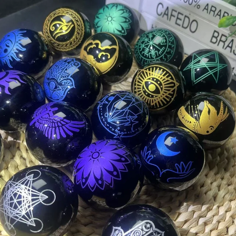 Wholesale Healing Stones Crystal Black Stone Ball Beautiful Polished Sun Craft Purple Color Sphere for Decoration