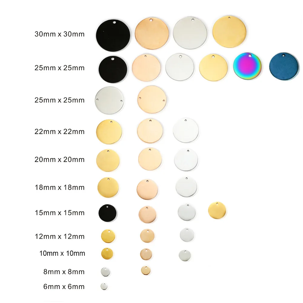 Stainless Steel Mirror Polished 6-30mm Disc Round Tags Pendants for Making Necklace Jewelry