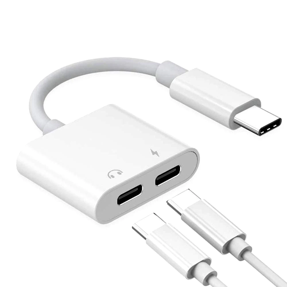 2 in 1 USB 3.1 USB Type C To 3.5mm Audio Headphone Jack DAC Chip Aux Adapter Splitter Charging Cable for type c cellphone