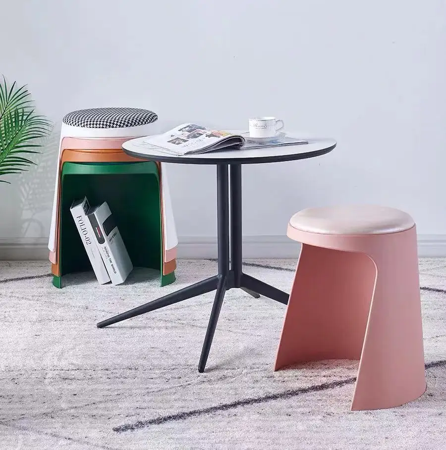 Plastic round stool Household stacking thick for living room simple cafe shop stools