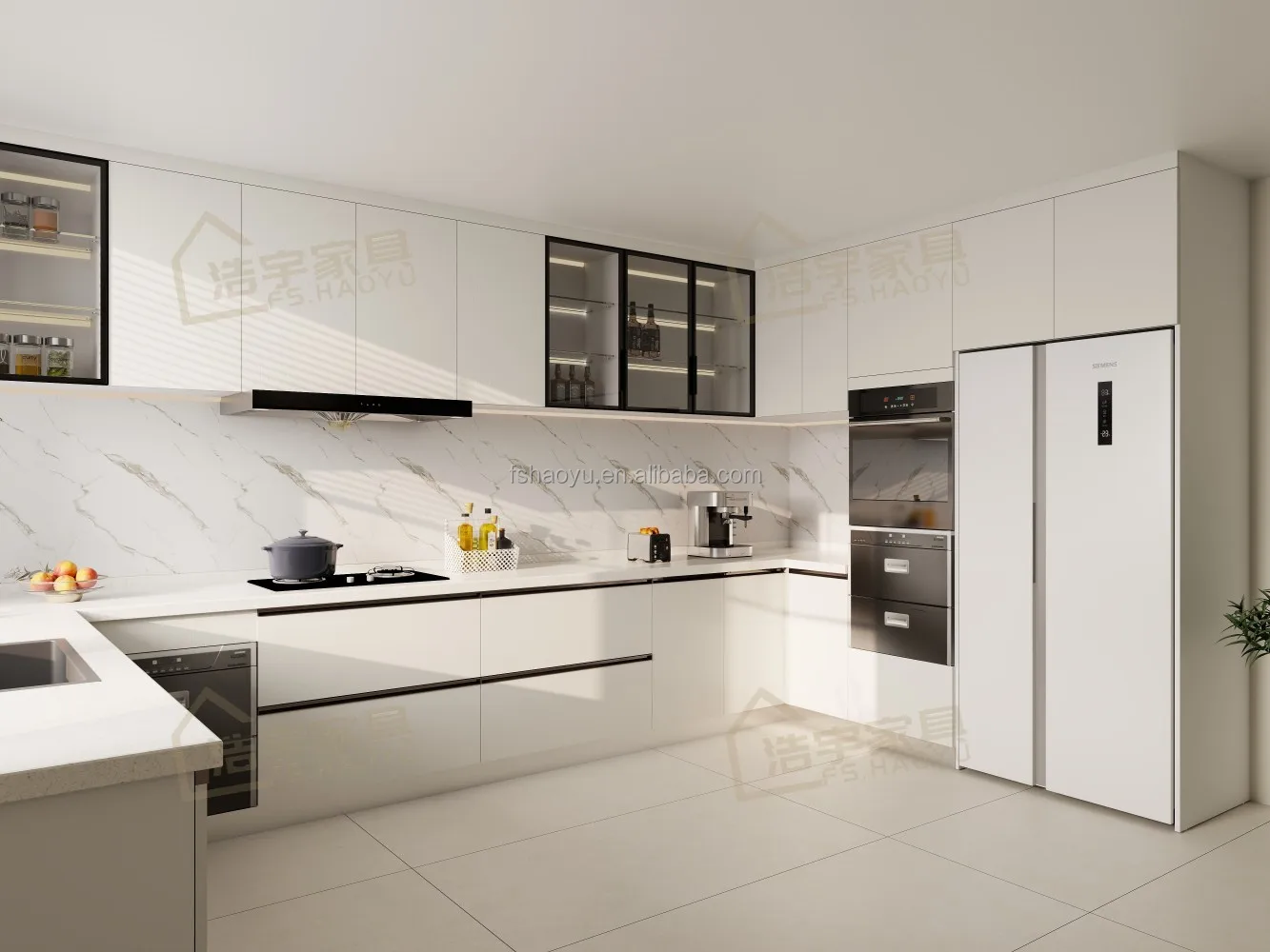 ready made Home Kitchen Cabinet Furniture High Quality Cheap Kitchen Cabinet with  mirror finish colored glass door