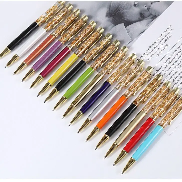 Metal Liquid Ink Pen Personalized Blank Tube Confetti Pearl Filled Silver Gold Flakes Floating Pen For Gifts