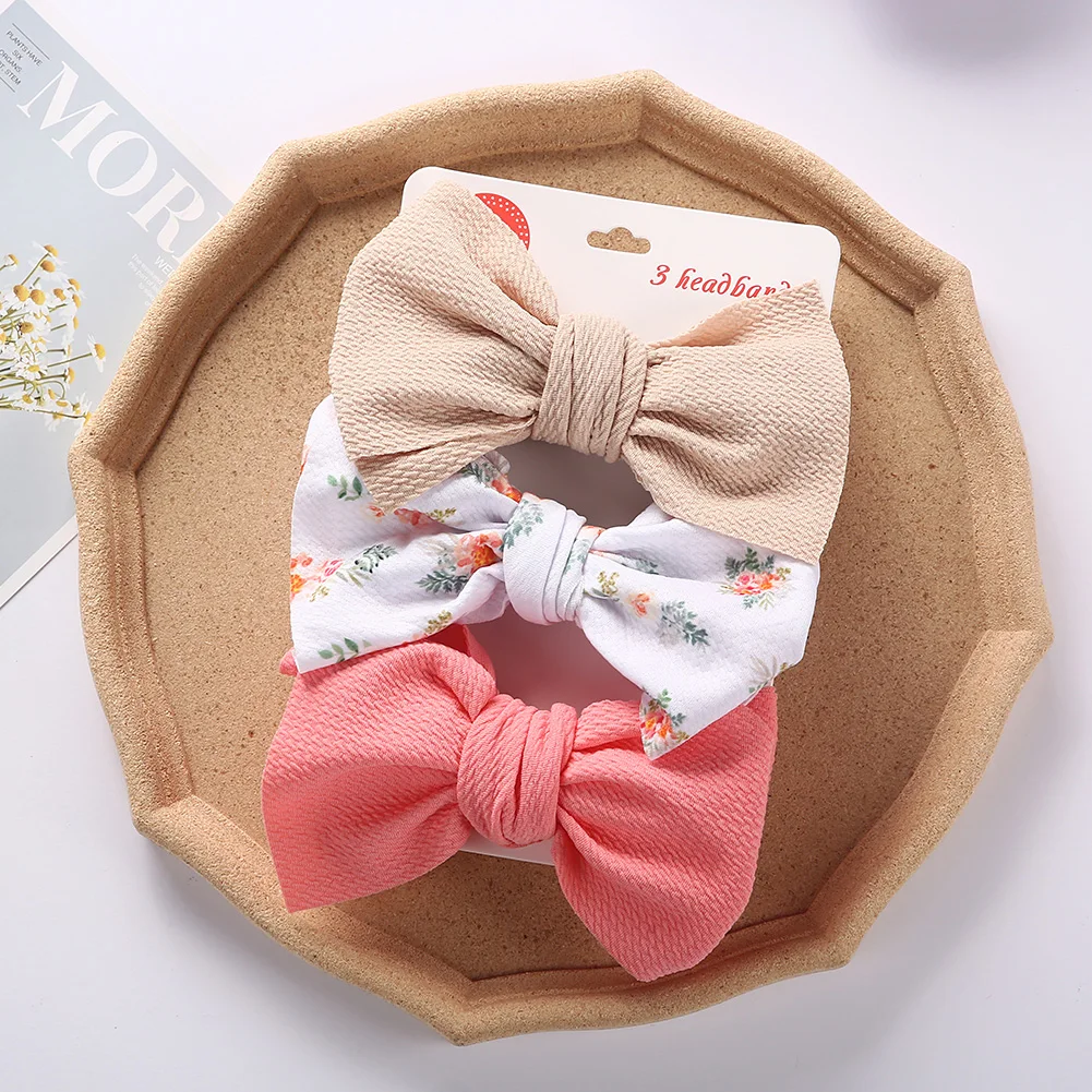 3Pics/Set Baby Messy Bow Headband Set Printed Color High Stretch Elastic Baby Headband Set Top Selling Fabric Hair Accessories