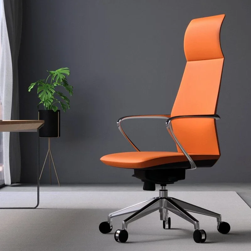 Modern Italian High Back Ergonomic Luxury Swivel Office Chair Executive Orange Leather Office Chair