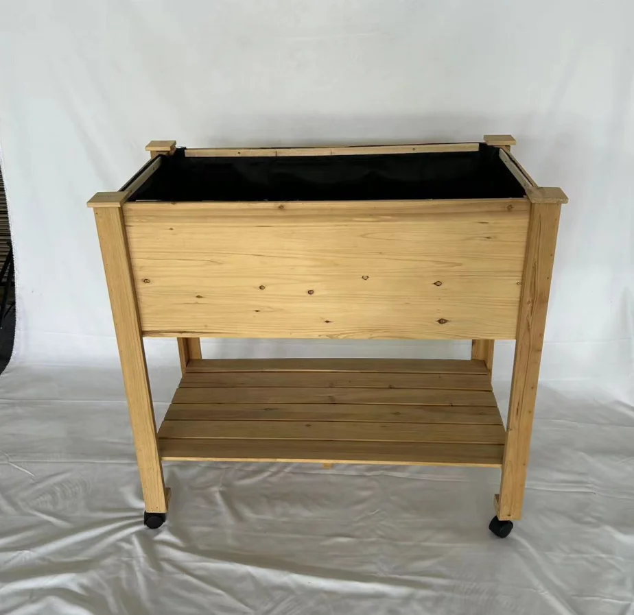 Outdoor garden original wood color cedar wood mobile garden planting box