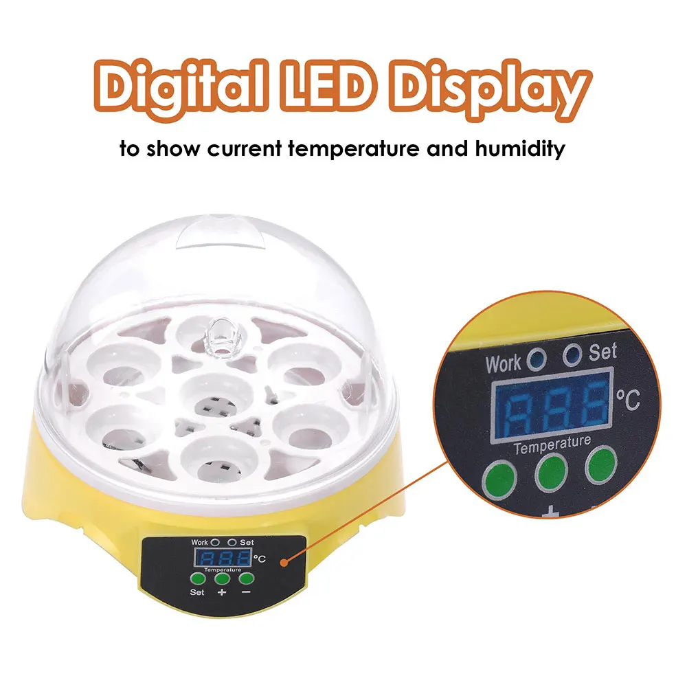 Household 7 Eggs Incubator Digital Temperature Adjustable Chicken Goose Duck Poultry Hatcher Semi-automatic Mini Eggs Brooder