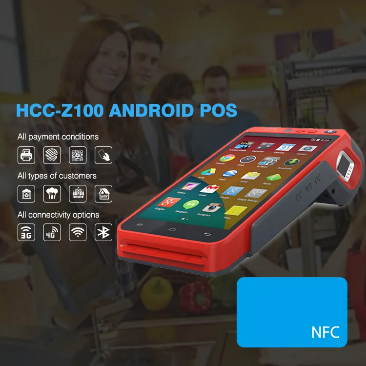 4G/WIFI/BT Handheld POS Terminal With Printer And Scanner For Restaurant HCC-Z100