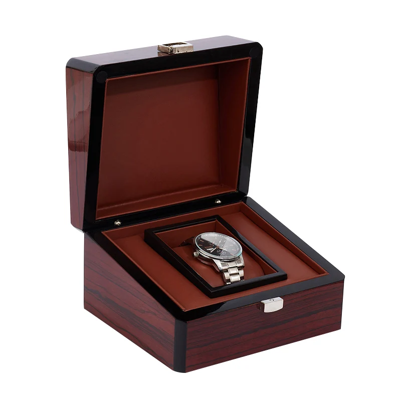 OEM ODM Solid Wood Piano Paint Luxury Watch Packaging Box Leather Inside Watch Box Customized Logo