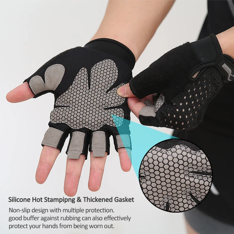 Half-Finger Gym No-Slip Fitness Exercise Microfiber Fabric Silicone Padded Palm Protection Weightlifting/Pull ups/Cycling Gloves