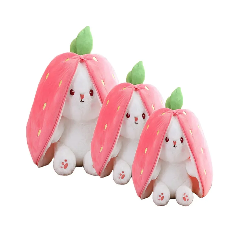 Zipper Reversible Strawberry Bunny Soft Toy for Kids Playing Birthday Gift Etc 25cm