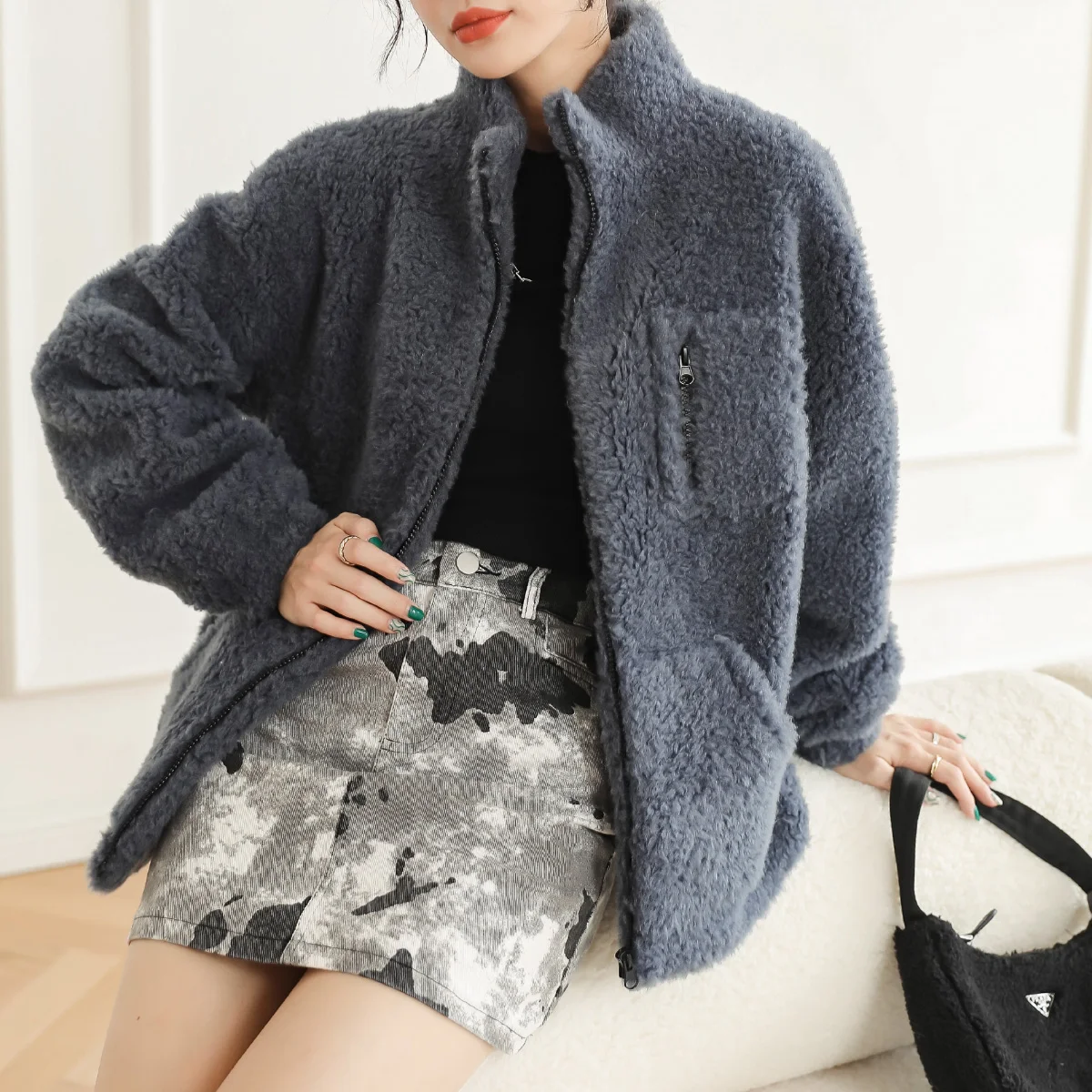 Winter Puffer Fur Wool Slim Sleeve Jacket Coat Fox Faux Fur Coats