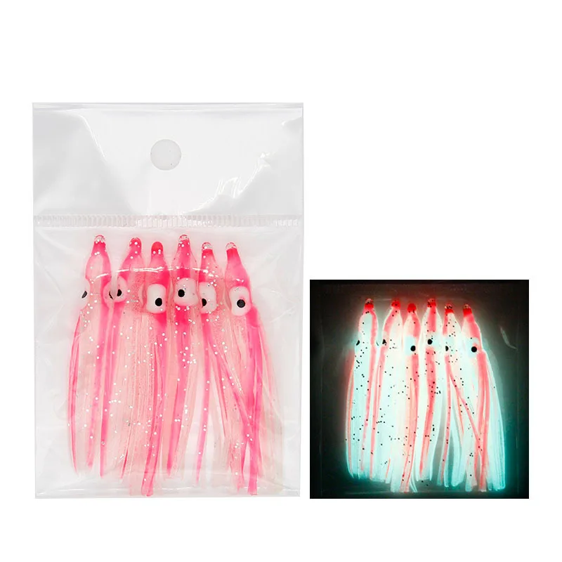 RISING 6PCS 60mm saltwater luminous glowing soft plastic Octopus Bait Rubber Squid Skirts lure Squid jigs lure