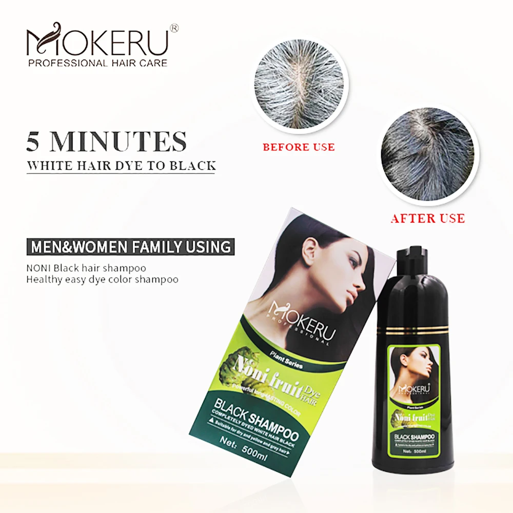 Dropshipping and Wholesale Mokeru Natural Hair Dye Shampoo Noni Plant Permanent Black Color Shampoo