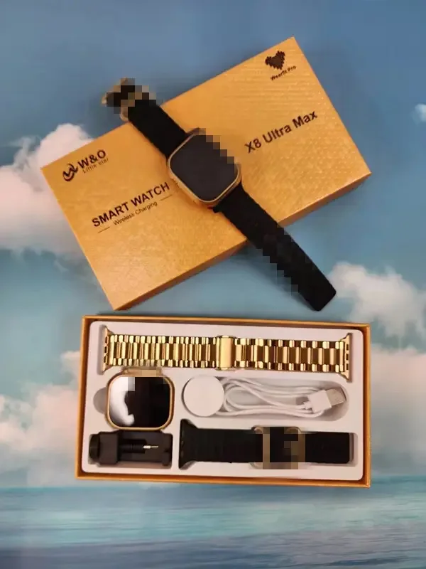 Factory X8 Ultra Max Smartwatch 1.99 inch Gold Stainless Strap Wearfit Pro app Watch Series 8 X8 Ultra Max smart watch 49MM
