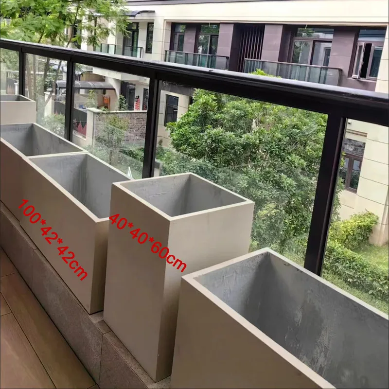 Modern Large Rectangular Plant Pot, Nordic Simple Big Fiberglass Planter Box, Garden Outdoor Fiber Clay Floor Vase
