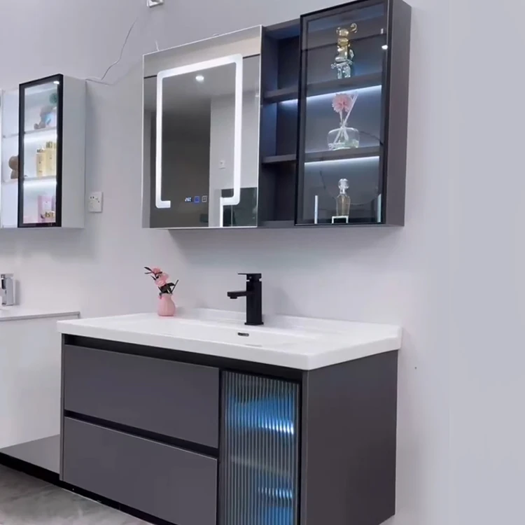 Hotel Home Modern High End Bathroom Vanity Cabinet Soild Wood Wall Mounted Top Design