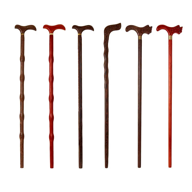 Wholesale walker old man elderly disabled handle carved solid walking sticks wood crutch cane