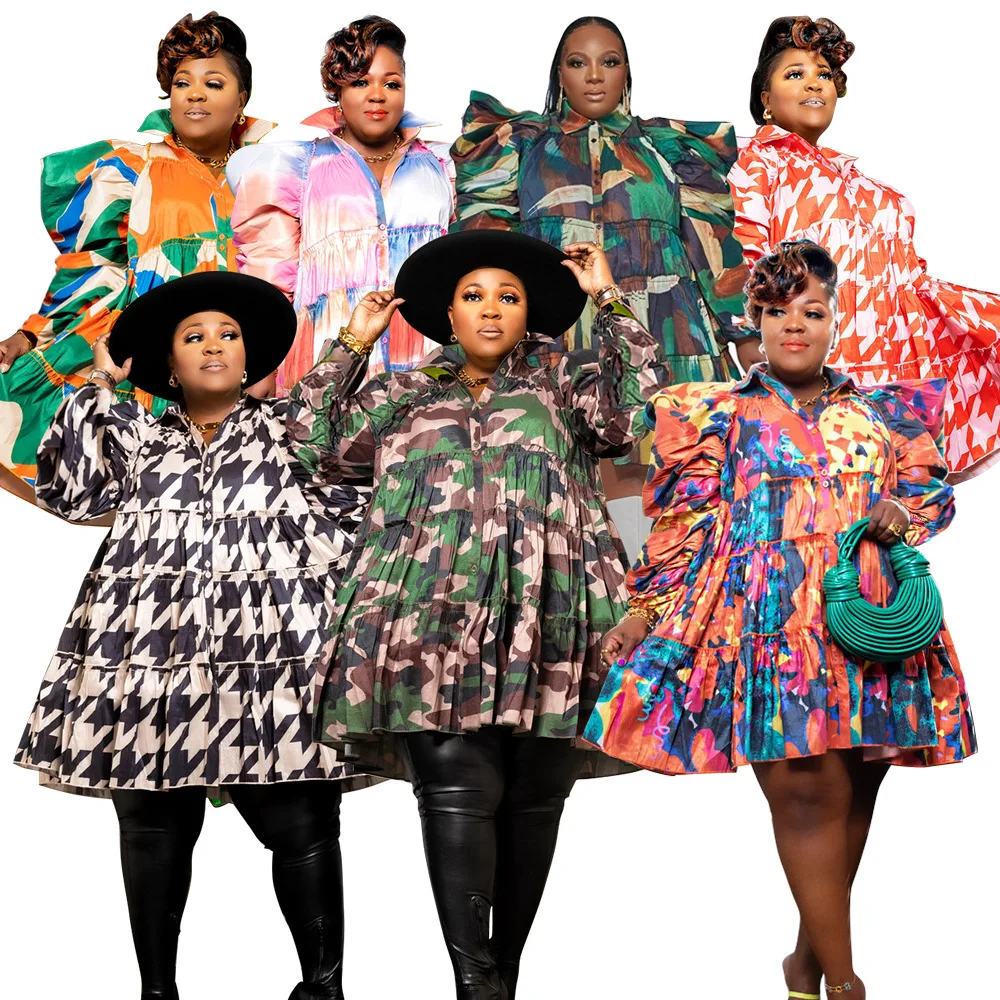 Wholesale printed color spring women casual dress plus size women clothing casual A-line dress vintage