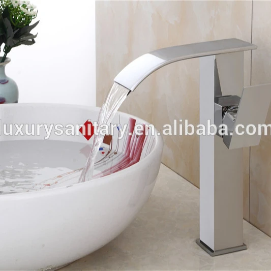 
Luxury home sanitary ware factory bathroom vessel sink waterfall tap mixer faucet 