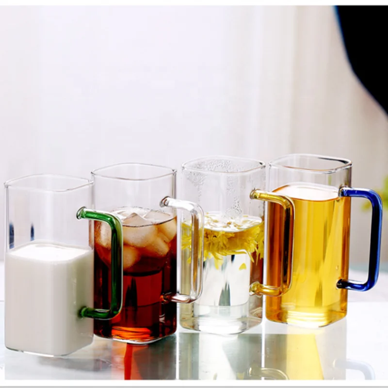 WONDER  high borosilicate Simple square Glass cup With Handle Household Water Cup coffee Drinking Mug breakfast  milk cups