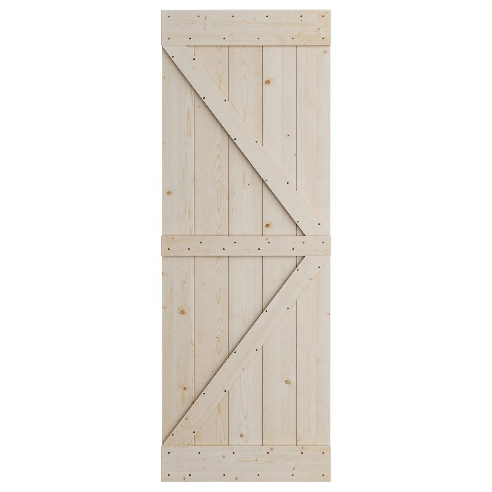 RheTech 30 x 84 inch Frameless K-Shape DIY Unfinished Solid Pine Wood Panelled Slab Sliding Barn Wood Door