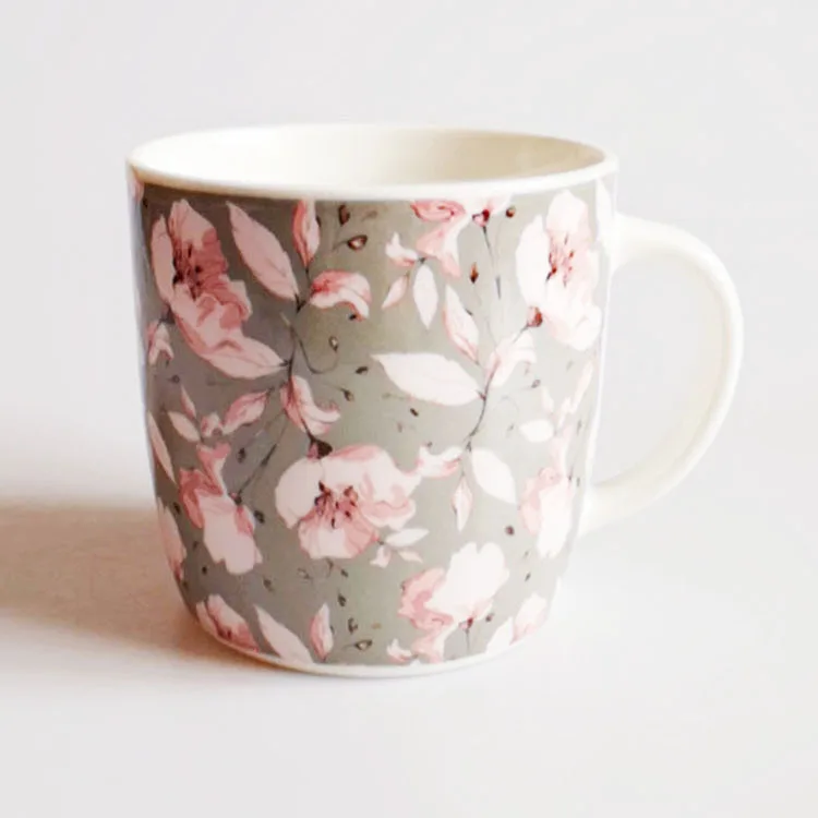 custom european style printing floral logo fine new bone china ceramic coffee mug cup set