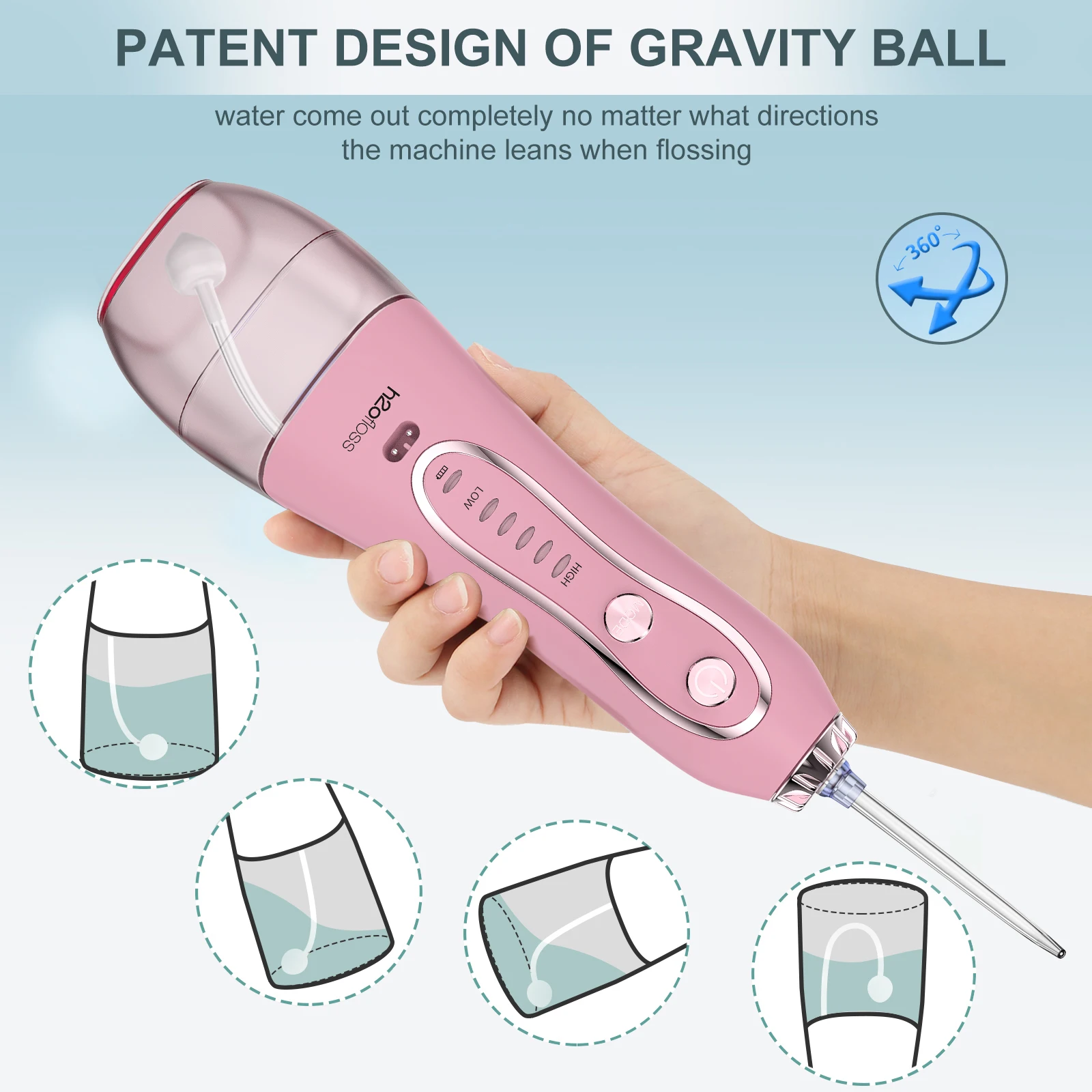 H2ofloss Factory OEM Water Dental Flosser Cordless Portable Dental WaterJet Rechargeable Electric Teeth Irrigator