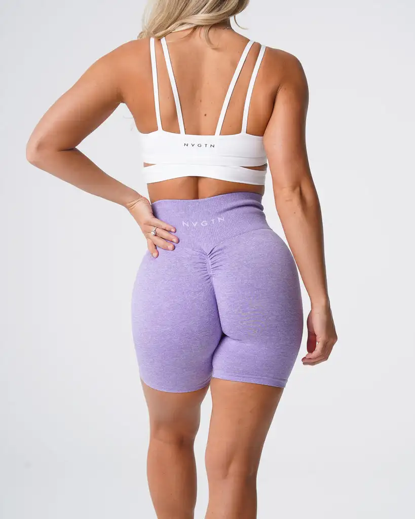 New arrivals wholesale private label women High waist yoga shorts Recycled fabric Lilac Scrunch Seamless Shorts