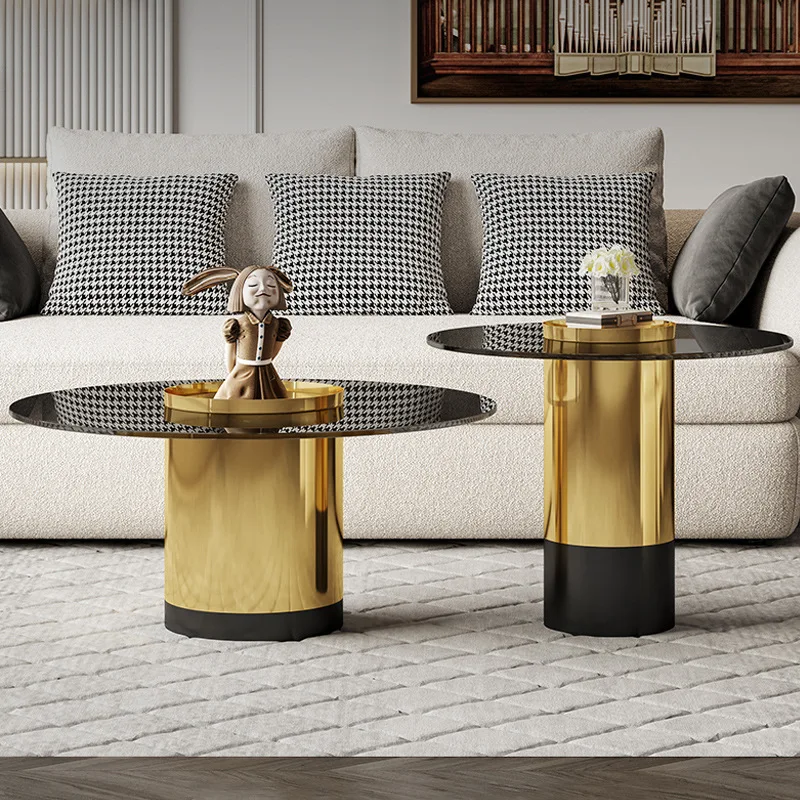 Luxury Modern Nordic Living Room Furniture Metal Glass Stainless Gold Living Room Side Table Coffee Tables