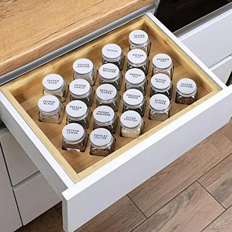 Wholesale Bamboo Spice Display Shelf,Multi-Layer Bamboo Spice Rack,Bamboo Wooden Spice Drawer Organizer for Kitchen Storage
