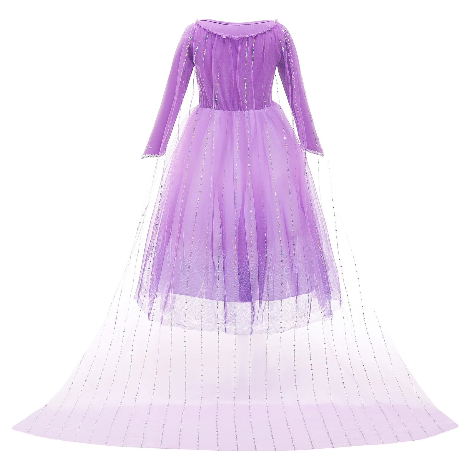 Children Fancy Girls Party Princess Dress UP Kids Christmas Cosplay Carnival Purple Elsa Halloween Costumes with Clock
