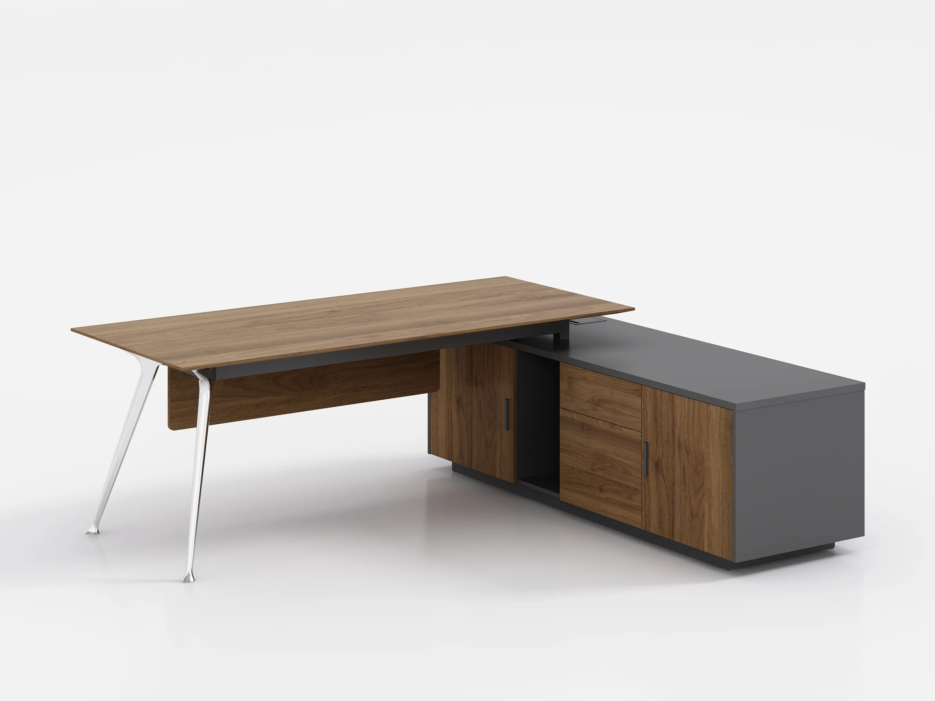 Qumun Factory Boss Director Manager Table Shinny Aluminum Leg L Shape Modern CEO Executive Wooden Office Desk Furniture