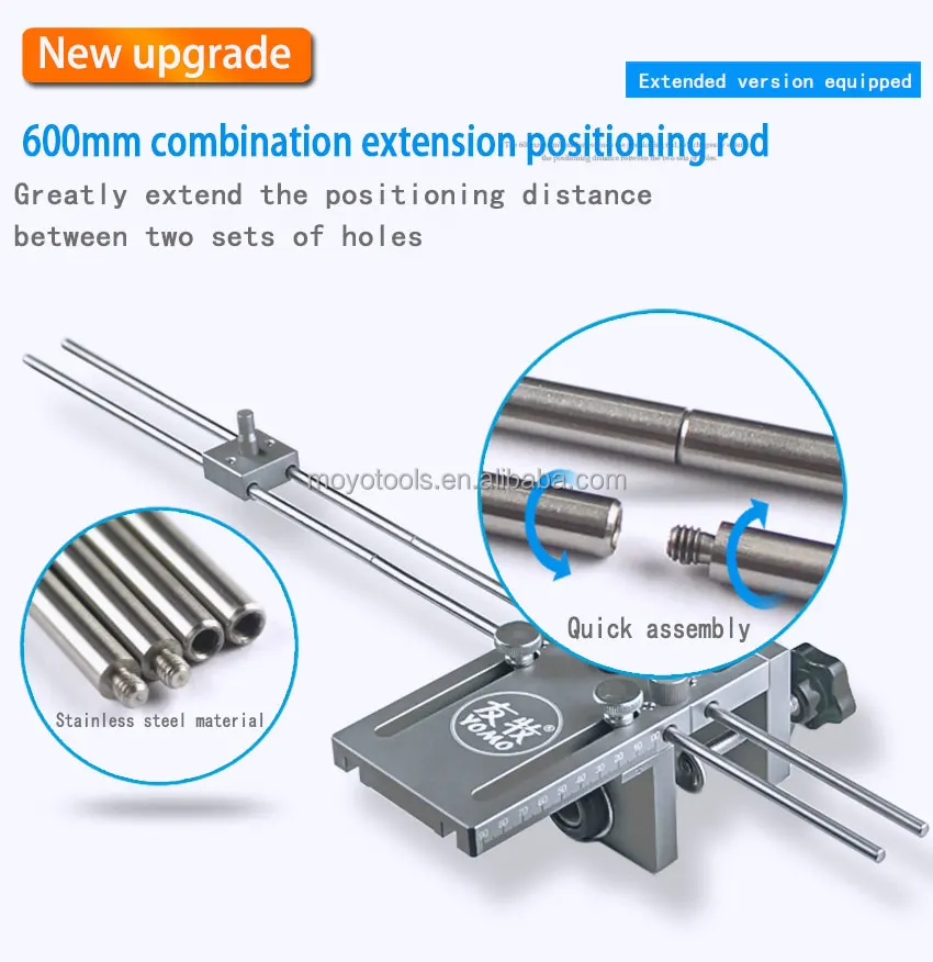 Upgrade Precision 3 In 1 Dowelling Jig Wood Hole Drilling Guide Woodworking Tool Kit With 600 mm Rods and Auxiliary Board