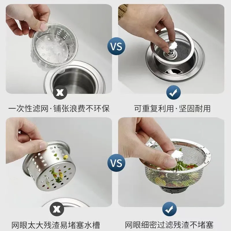 Kitchen Sink Filter Stainless Steel Anti-Blocking Artifact Wash Basin Sink Sewer Ground Funnel Separating Residue Net