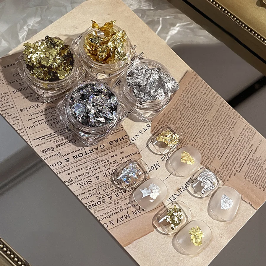 Super Sparkly Laser Foil Nails Glitter Sequins Irregular Aluminum Gold Silver Design Set Nail Flake Gel DIY Manicure Accessories