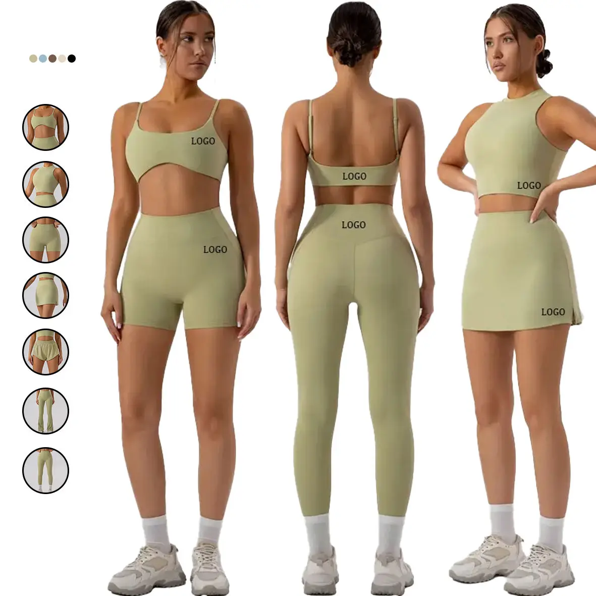 Factory Custom 7 Piece Gym Clothing For Women Yoga Set Fitness Vest Crop Top And High Waist Leggings Workout Skirt Yoga Set