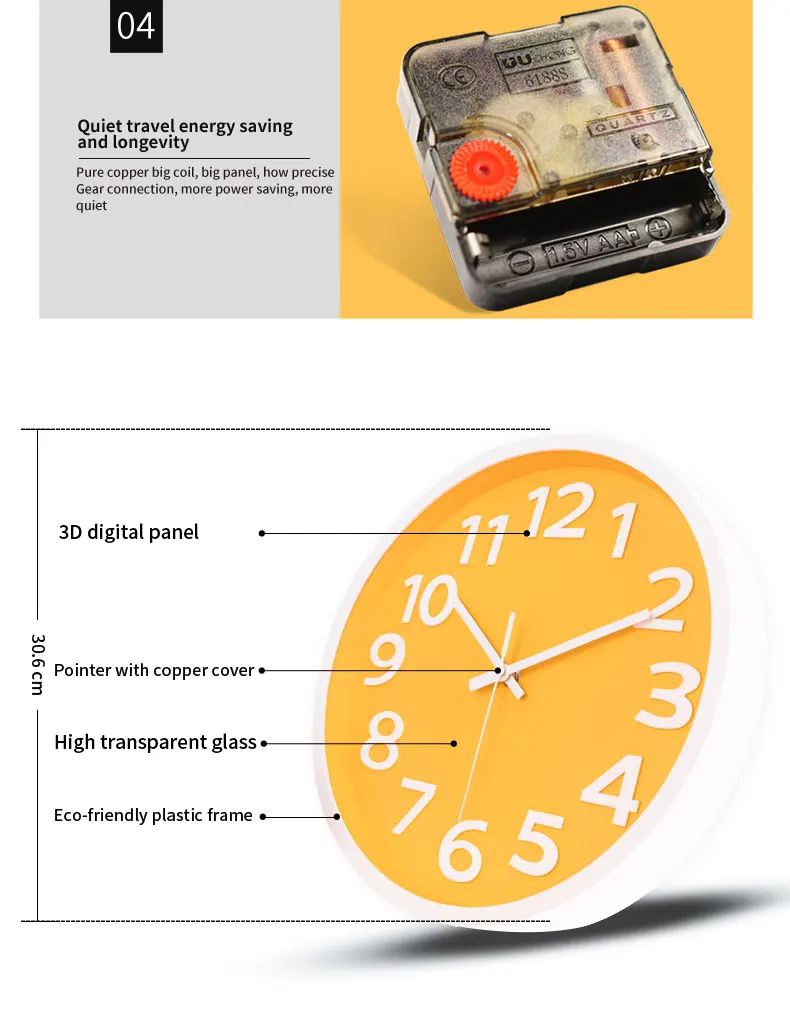 12 Inch Home Decoration Decorative 3d Wall Clock