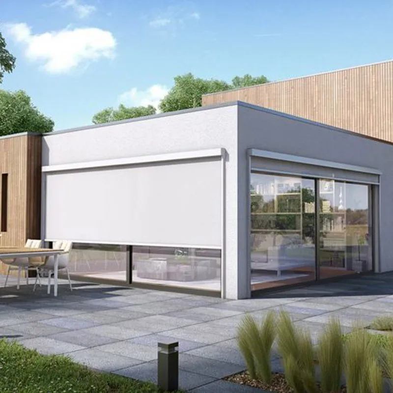 Garden patio windproof waterproof auto retractable pvc shade screens tubular motor motorised roller zip track outdoor blinds