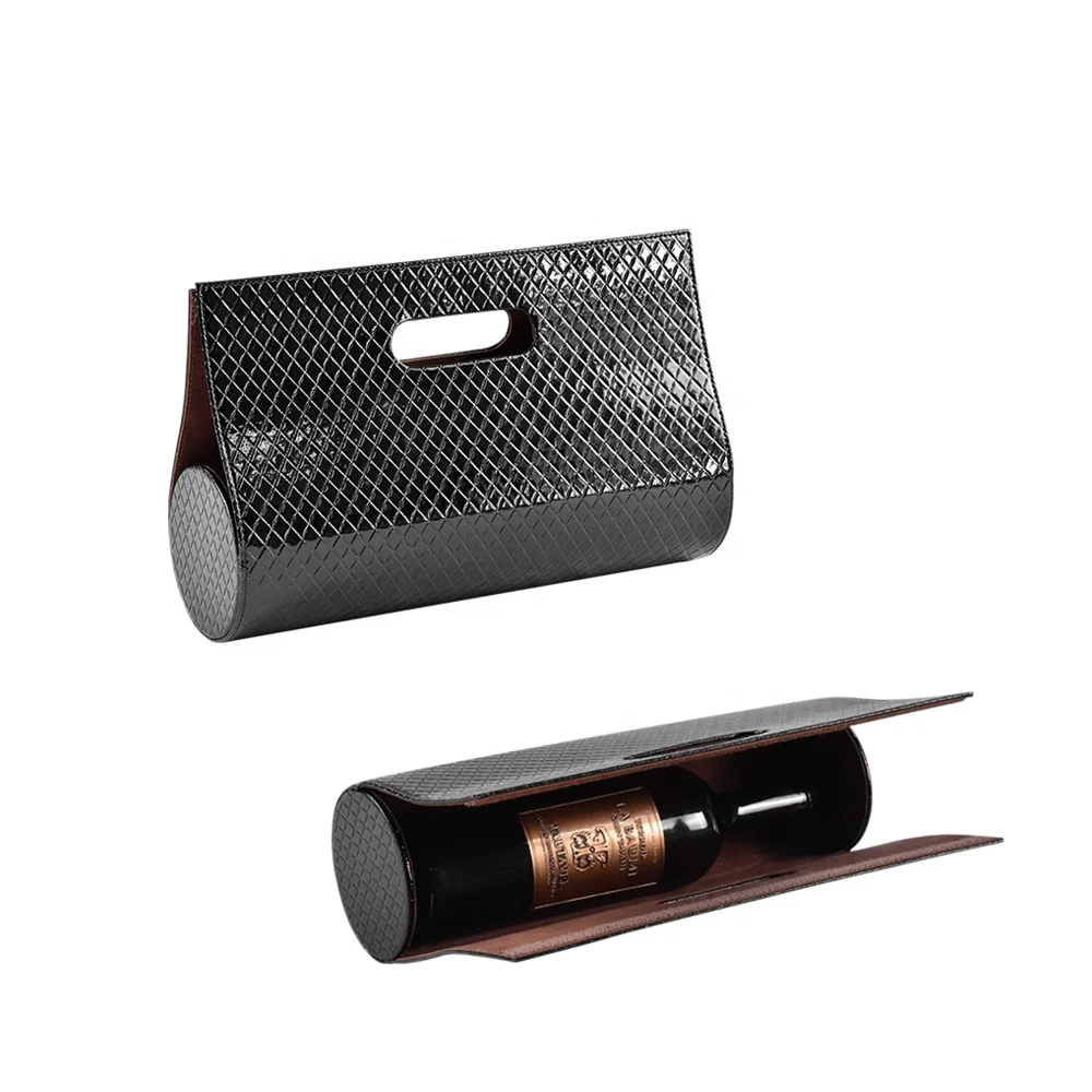 New design custom portable single bottle plaid leather wine box case with handle