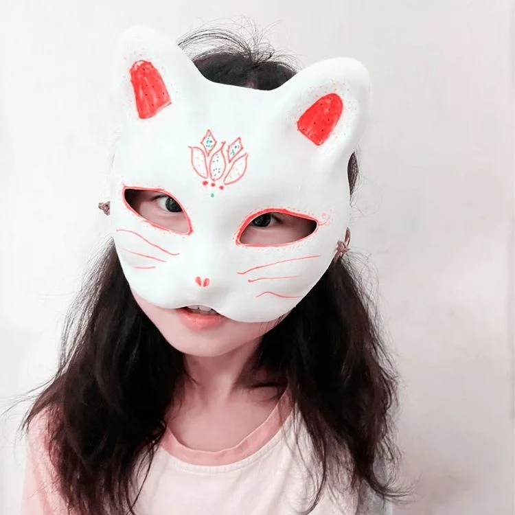 Бумажная пустая маска на пол лица ручная роспись кошка лиса аниме демон убийца Маскарад Хэллоуин фестиваль косплей реквизит