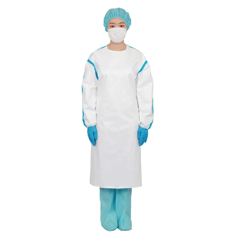 Level 4  Disposable Clothes Isolation Gown Non Woven Safety Coverall PP+PE Clothing with Elastic Cuffs