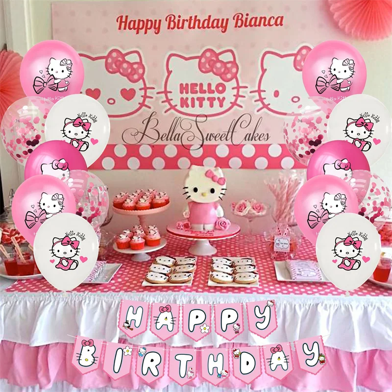 Factory Wholesale Birthday Party Balloon Decorations Set Hello Kitty Latex Helium Balloon Inflatable Kids Party Balloons Set