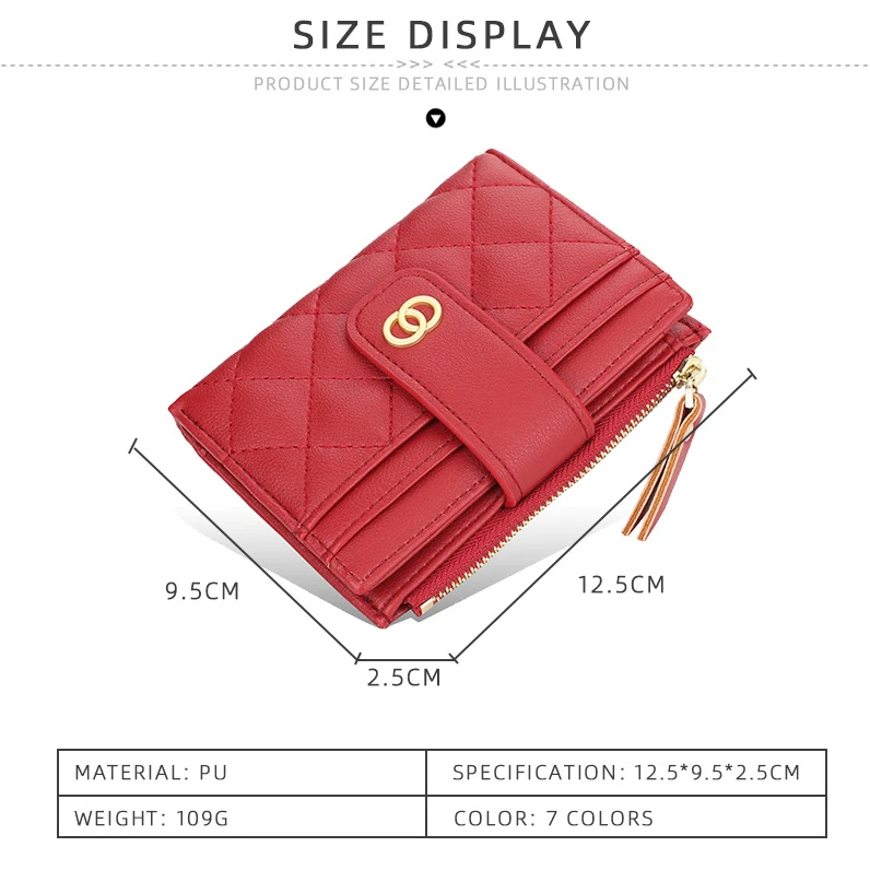 Luxury Women Diamond Plaid Wallet Short Cheap PU Leather Money Bag Multi-card Card Holders Lady Purse Zipper Wallet