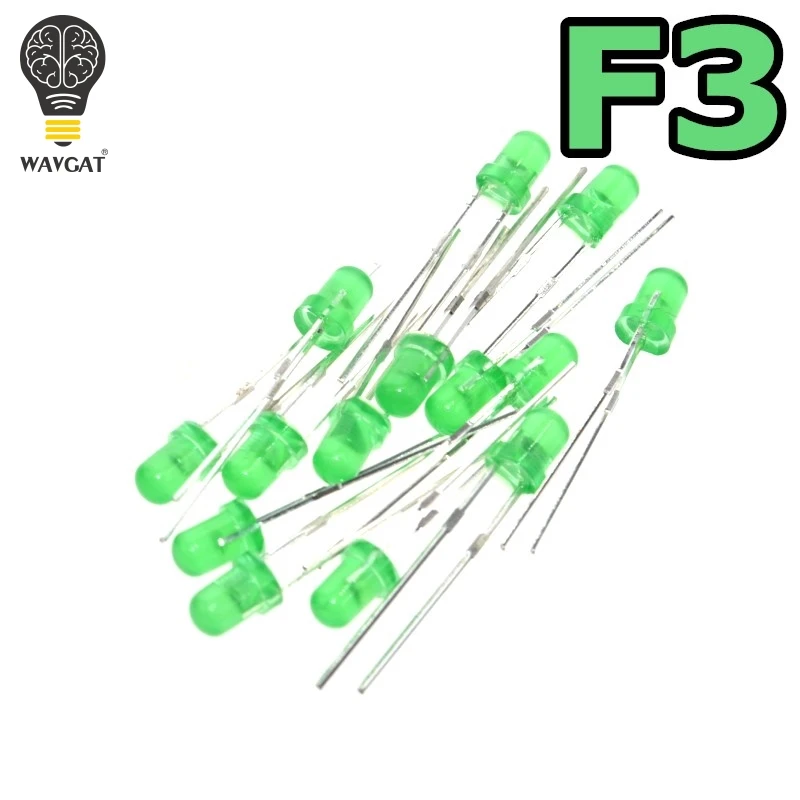 WAVGAT Green F3 3mm LED Green light emitting diode light-emitting Green turn Green 570-575NM 1000PCS