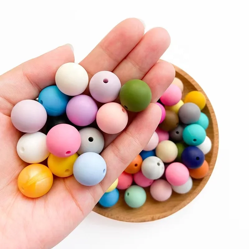 Factory Price Food Grade 15mm Baby Teething Colorful Print Bead Necklace Foof Grade For DIY Jewelry Making