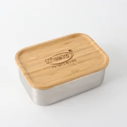 stainless steel 304 bento lunch box bamboo lid food storage container with removal divider for adults Japanese kids